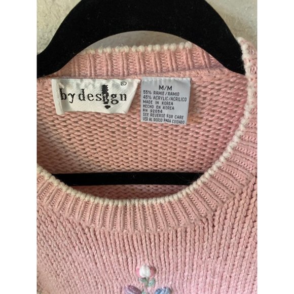 5/$20 💥 Vintage pink Sweater floral small medium By Design 80s 70s - Picture 3 of 7